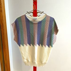 Vintage Kenneth Too! Retro Sweater Shirt Vest Striped Pastel